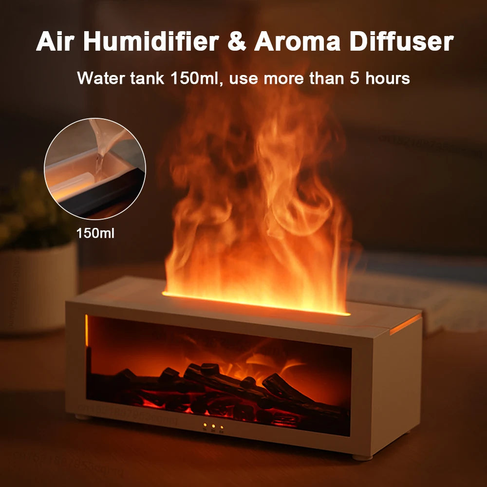 Luftbefeuchter & Aroma-Diffuser mit Flammen-Effekt, LED-Licht und Fernbedienung